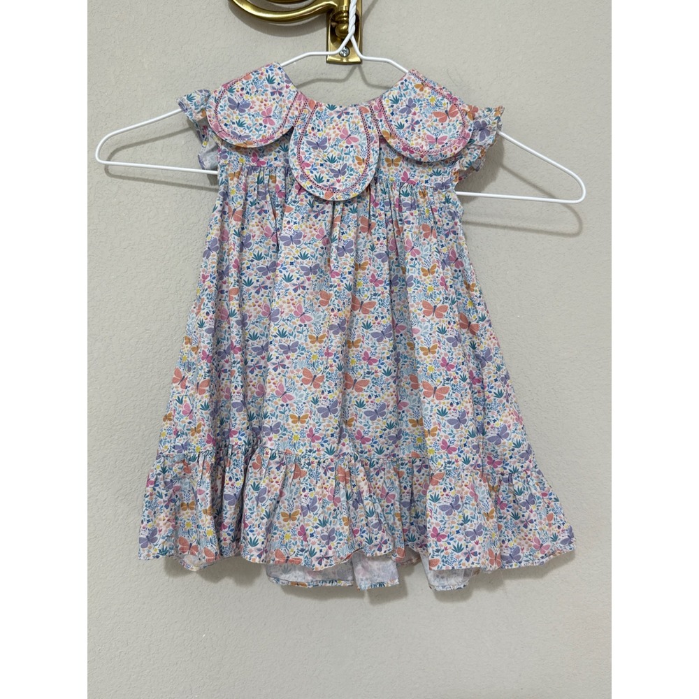 Luli and Me Petal Dress Baby Girl 18M Multi Color Butterfly Floral Cotton Sash